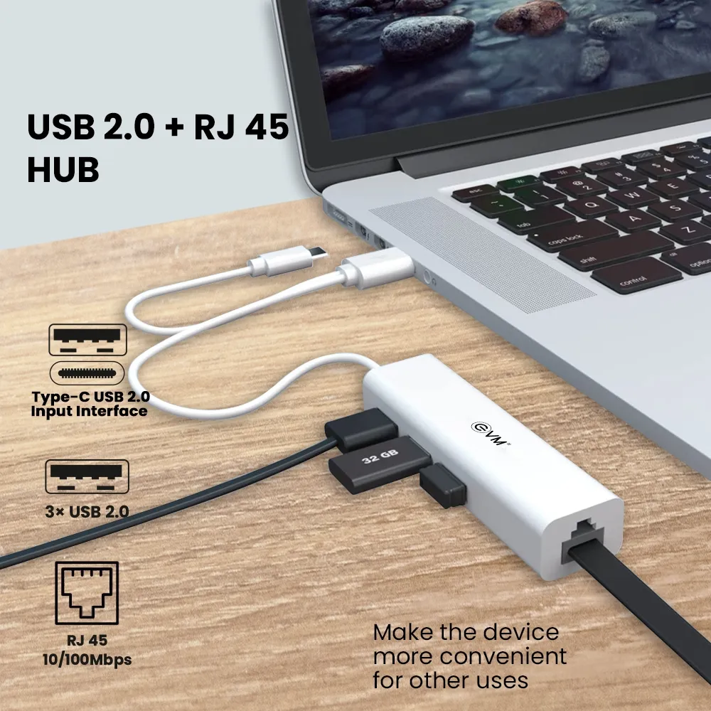 EVM Type-C + USB to USB Hub 3 Ports 2.0 With LAN (H2) (A1652) view 8